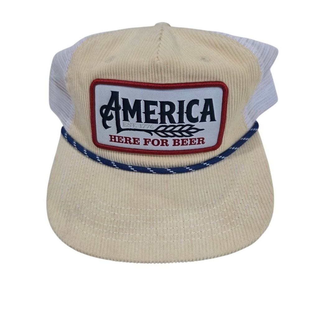 Simply Southern America Here For The‎ Beer Snapback Hat Rope Cap Corduroy Beige